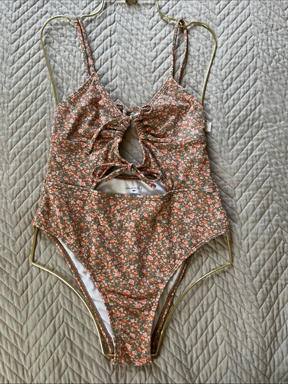 Aeropostale Floral One-Piece Swimsuit in Brown and Pink